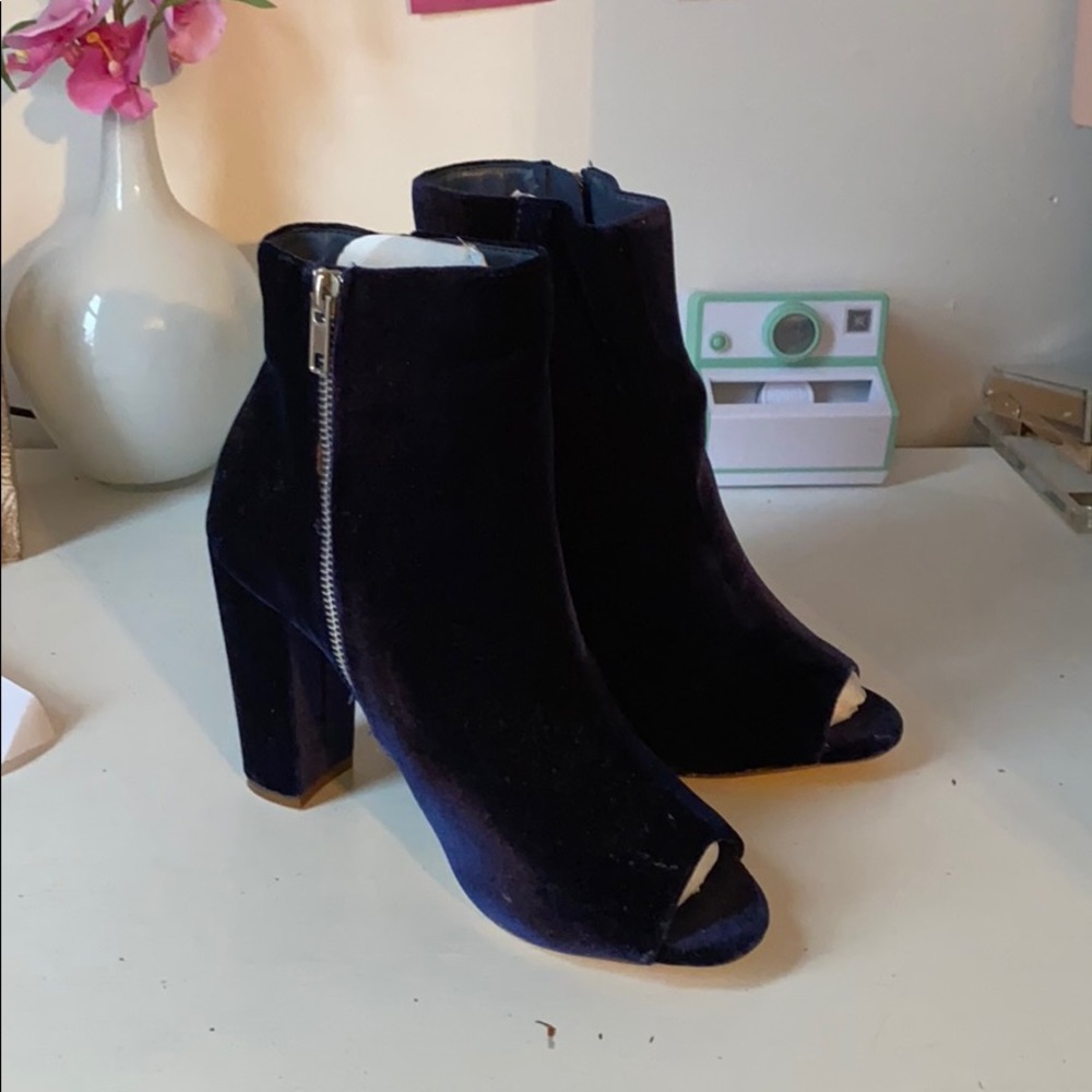 Suede blue peep toe ankle boots size 8